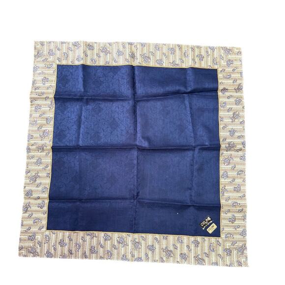 Celine Cotton Square Scarf*Beautiful Paisley Pattern*Navy Tan*Tags - Picture 1 of 3